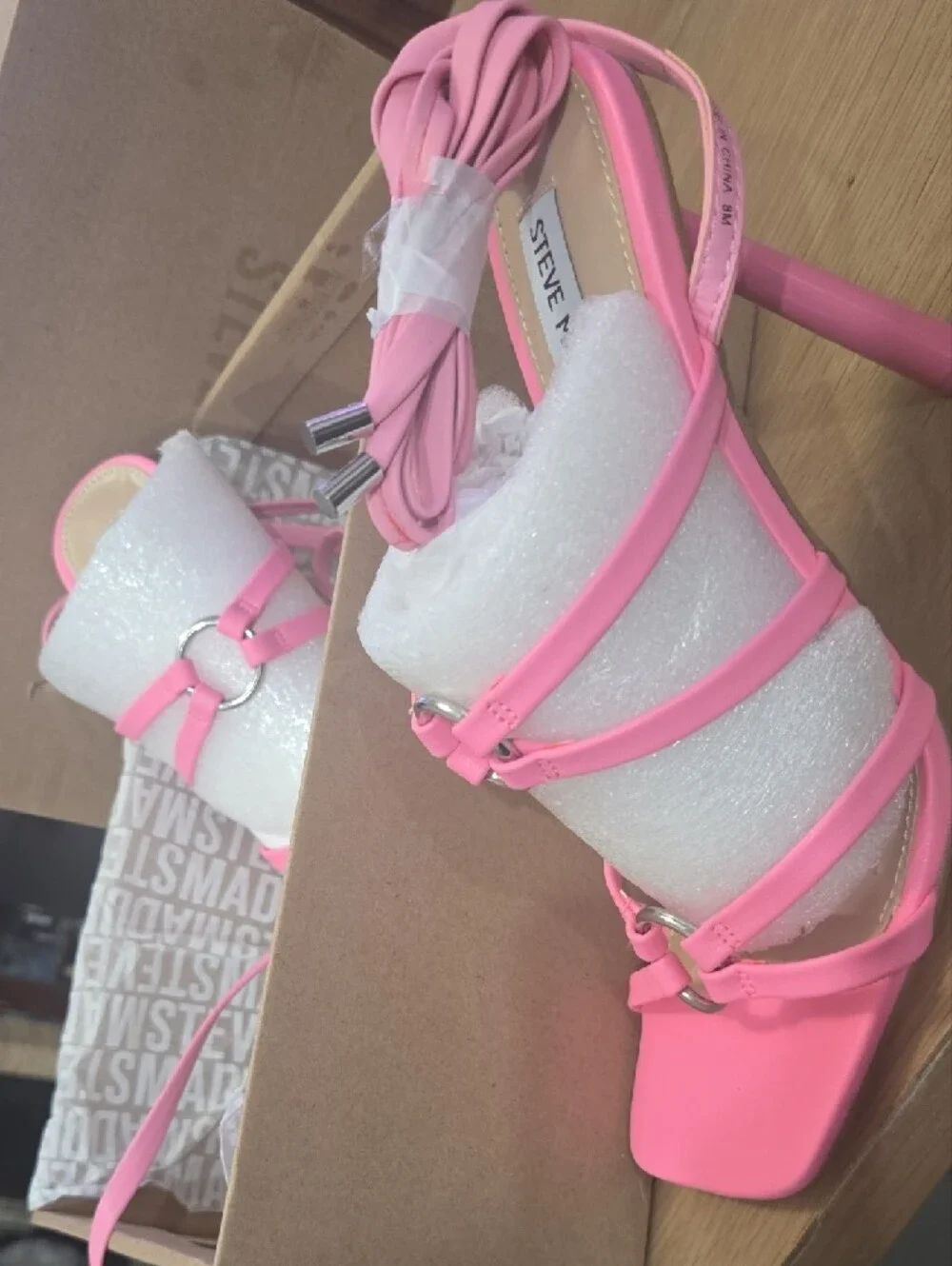 Steve Madden Neon Pink Strappy Ring-Accent Heels